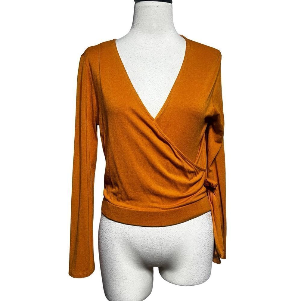 Ivoire Long Sleeve Orange Criss Cross Blouse Small